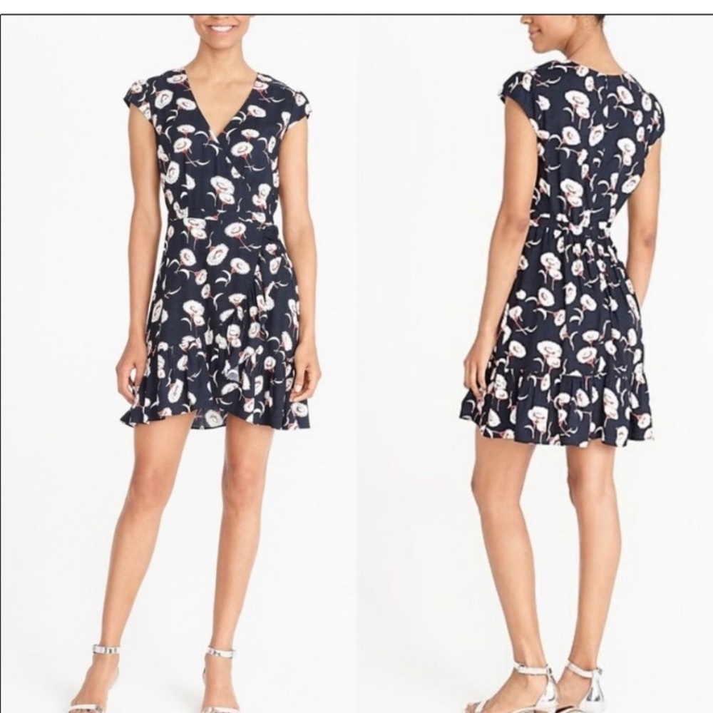 J. Crew mercantile navy floral ruffle wrap dress size 8